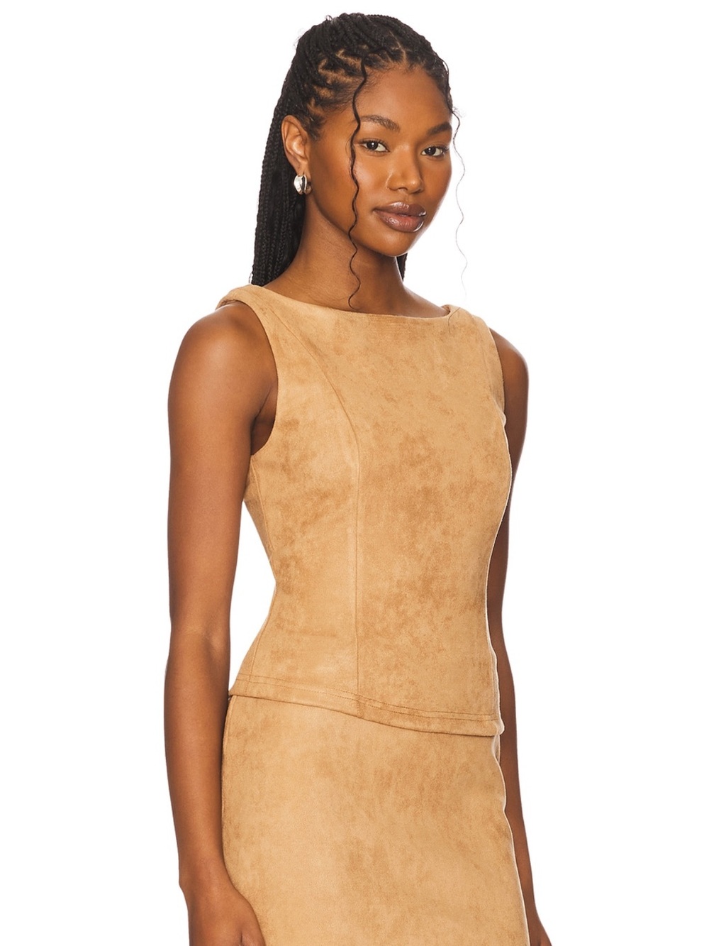 Superdown Aviva Sleeveless Faux Suede Top in Brown Small NWT